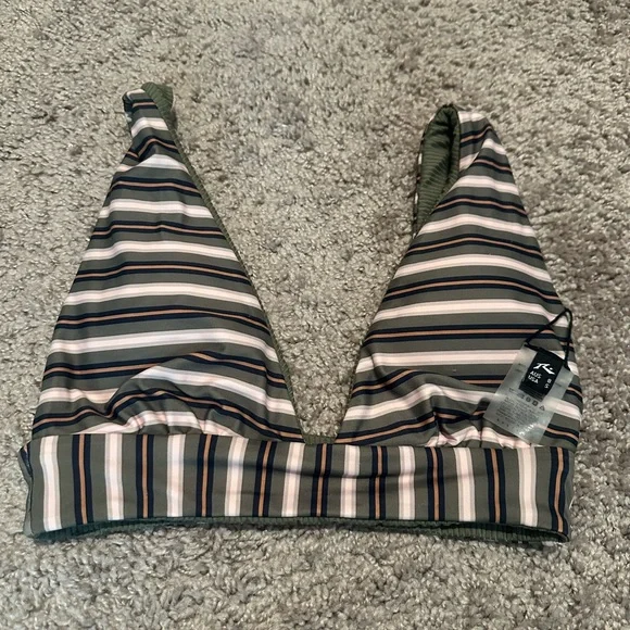 Rusty Reversible Bikini Set S Olive Stripe Sustainable Longline BNWOT - Picture 10 of 16